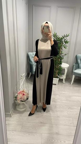 Beli Kuşaklı Saten Detaylı Elbise -Vavel Butik